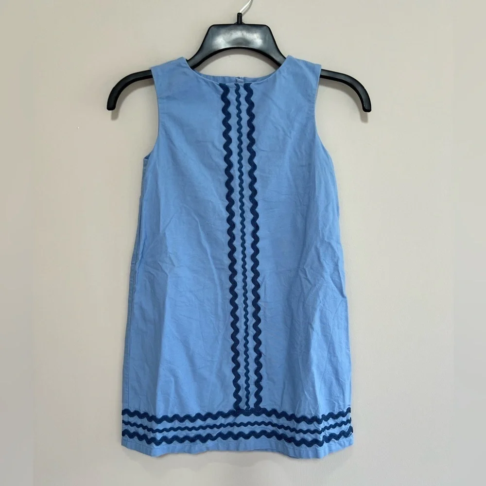 Vineyard Vines Girls Sleeveless Light Blue Dress Navy Ric Rac Detail, size 7